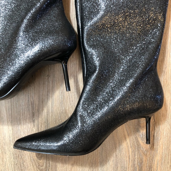 Zara Black Knee High Heeled Boots - Picture 9 of 17